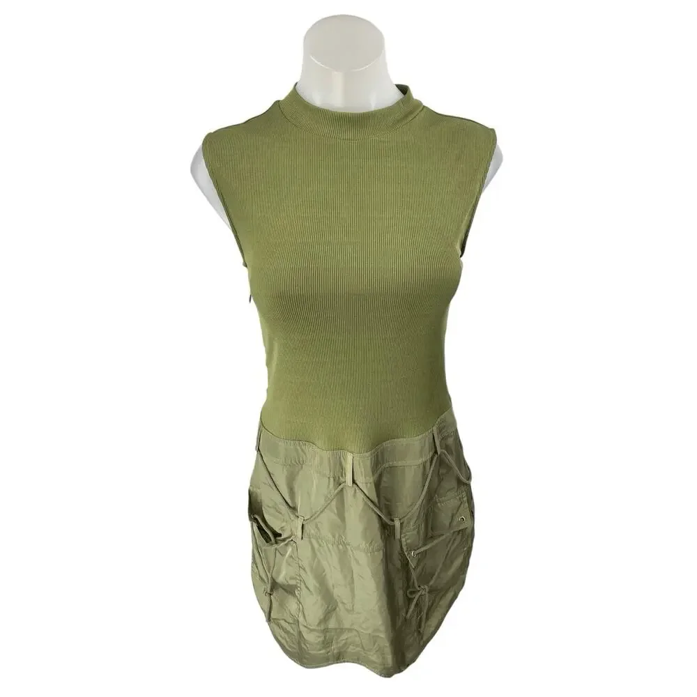 NEW Fashion Nova Don't Test Me Green Sleeveless Ribbed Knit Sheath Mini Dress M